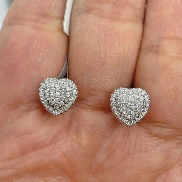 Heart-Shaped Silver Toned Stud Earrings‎ - Picture 3 of 3